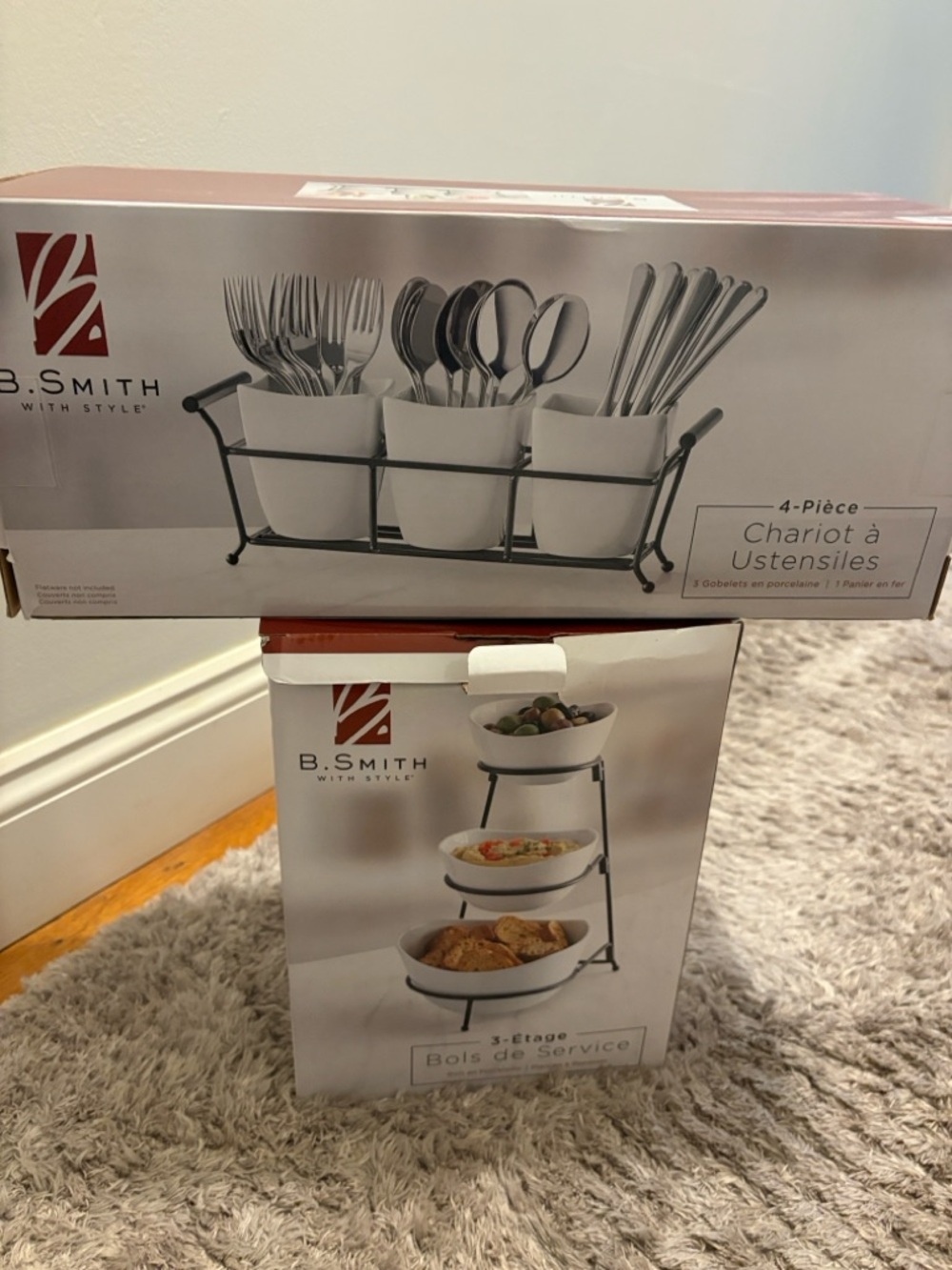 B. Smith 4-Piece Utensil Caddy Set & 3 Tier Serving Bowl Set